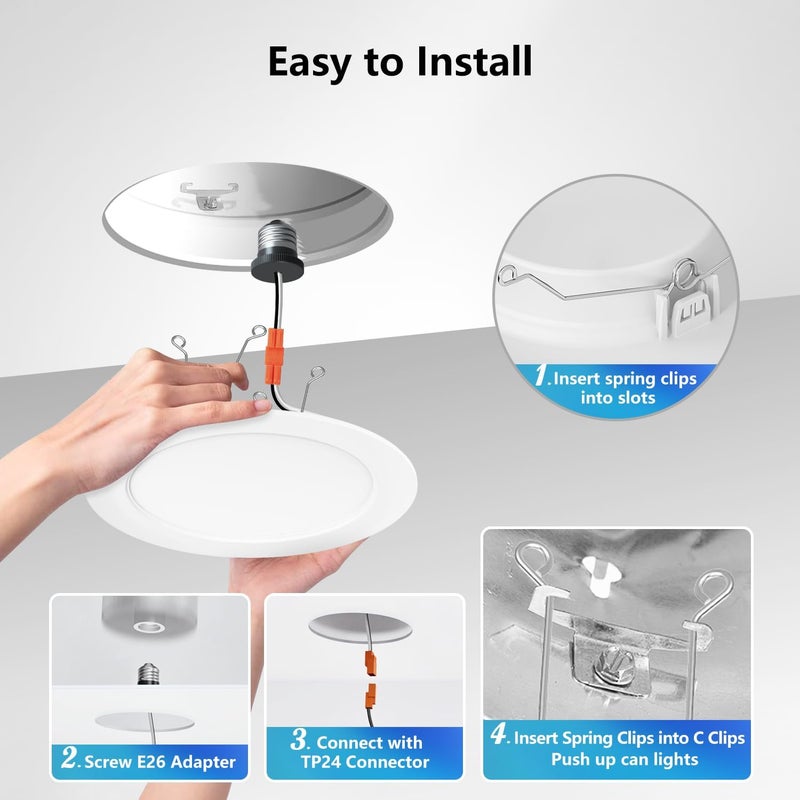 LVWIT LED Recessed Light 6Inch, Can Lighting Color Selectable 2700/3000/4000/5000/6000K 5CCT, 10W(120W Equivalent) Dimmable Downlight with E26 Conversion Kit, Retro Fit Ceiling Light Fixtures, 12 Pack - Image 5